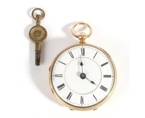 A Lady's 18ct Gold Fob Watch, 1866, lever movement, enamel dial with Roman numerals, Chester hallmark, 39mm wide  21.03.18, C
