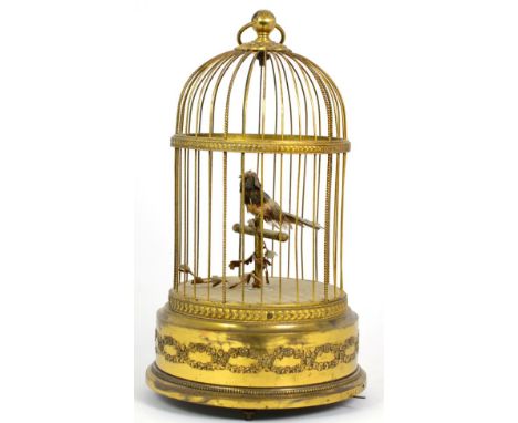 A Birdcage Automaton, early 20th century, the domed cage enclosing a single bird perched on a bar, 28.5cm high