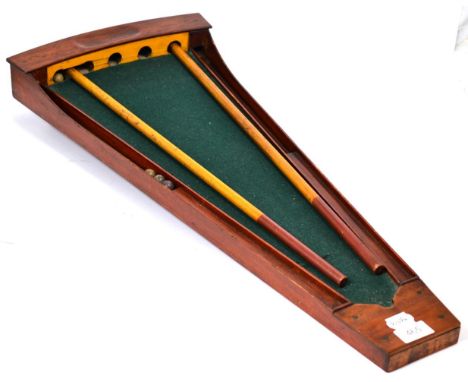 A Kemp's Patent Marbles Billiard Table, late 19th century, with green baize playing surface and paper instruction label, 72cm