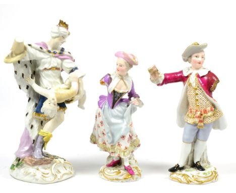 A Meissen Porcelain Figure of a Turk, circa 1750, standing wearing a crowned turban and ermine cloak holding a struggling chi