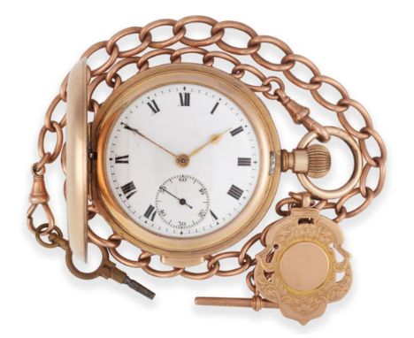 A Gold Plated Quarter Repeating Full Hunter Pocket Watch and A 9ct Gold Watch Chain, circa 1930, lever movement, repeating on