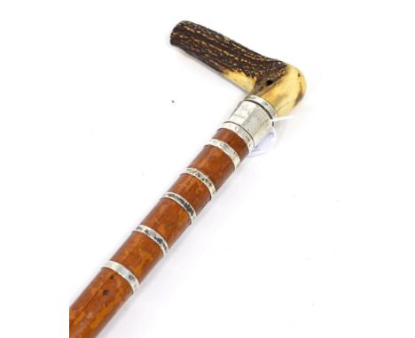 A Masonic Silver Mounted Malacca Swordstick, Birmingham 1901, with horn handle and silver collar inscribed Geo Robinson Baild