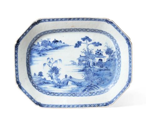 A Graduated Set of Eight Chinese Porcelain Platters, Qianlong, of canted rectangular form, painted in underglaze blue with fi