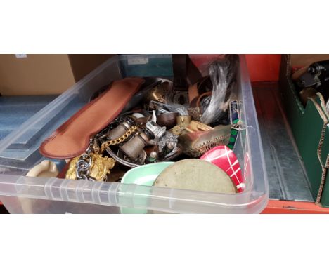 A box of mixed collectables including, metalware, advertising ware, cake decorating tools, cigarette case, napkin rings, maso