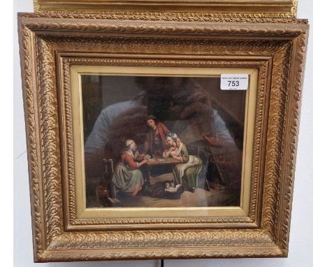 After David Teniers (1610-1690), oil on panel, interior scene with figures playing cards, 23cm x 19cm, unsigned, framed and g