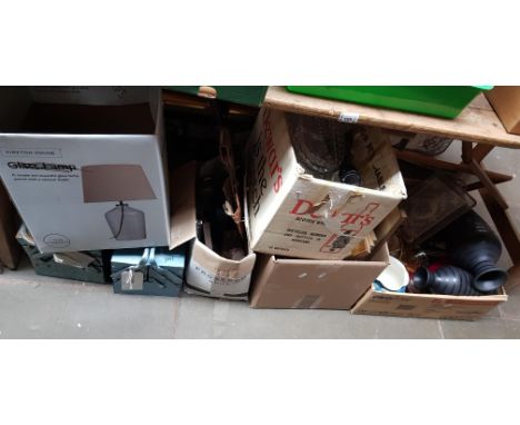 5 boxes of assorted items including tools, LPs, glassware, pottery, dressing table set, 2 metal tool boxes etc 