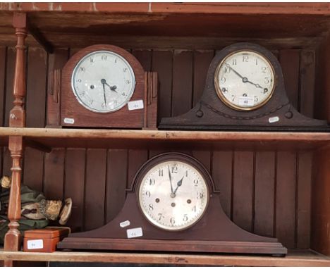 Three mantle clocks, a resin figure and a chopstick set. 