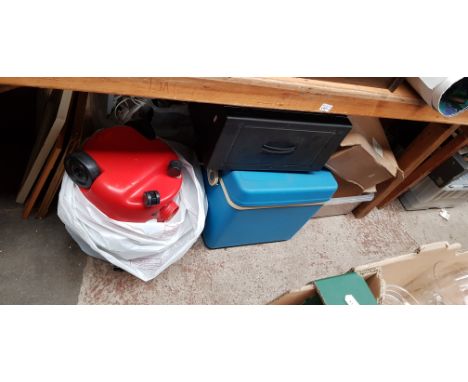 A large quantity of miscellaneous items including Henry vacuum cleaner, lamp, books, pictures, coolbox, metal filing box, too
