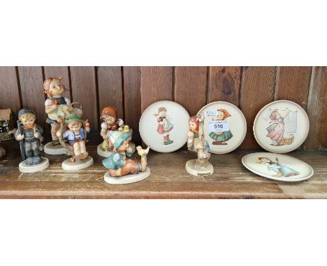 Set of 4 Hummel ‘Little Homemakers’ mini-plates (1988-91) together with 6 Hummel figurines including ‘Sister’ (5.75 inches hi