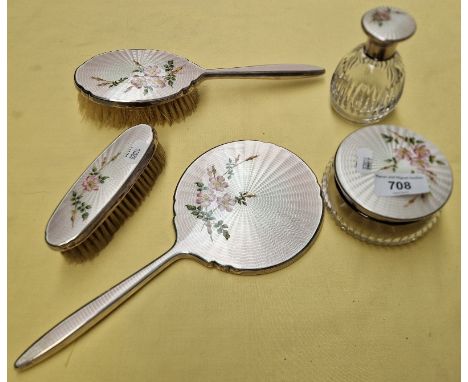 Silver plated and enamel dressing table ware 