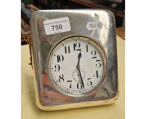 An early 20th century century silver plated "Goliath" pocket watch, diameter 10.5cm, fitted in leather and hallmarked silver 