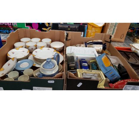 A mixed lot comprising die-cast model vehicles, Czechoslovakian tea set, lustre ware coffee set, pair of Japanese satsuma vas