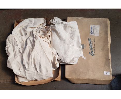 A vintage wedding dress with underslip, photograph etc