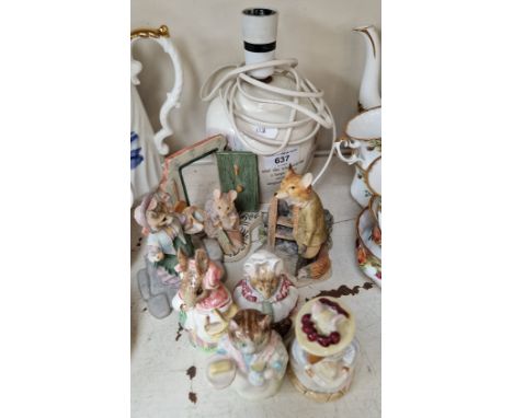 Wedgwood Mrs Tiggy-Winkle lamp, four Beswick, Doulton and Royal Albert Beatrix Potter figures and three Border Fina Arts anim