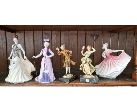 Royal Worcester figure Grace, Francesco figure Edwina, two composition figures and  a Royal Doulton figure Elaine 