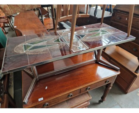 A retro mid 20th century vintage kitsch tile top and chrome coffee table.Condition:- General wear through age and use, tiles 
