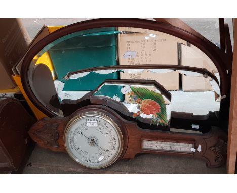 3 mirrors and an oak cased barometer/thermometer 