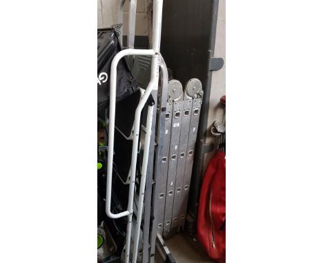 A set of metal ladders, aluminium step ladder, and aluminium folding ladder 