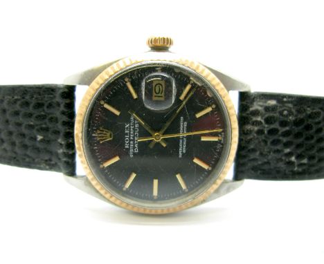 Rolex; A Vintage 1601 Automatic Datejust Gent's Wristwatch, the signed black dial with baton markers and date aperture, case 