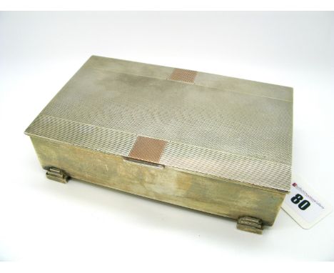 A Hallmarked Silver Cigarette Box, Mappin & Webb, Birmingham 1963, of rectangular form, the hinged lid engine turned with col