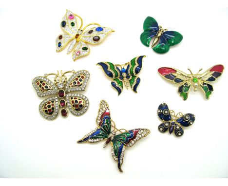 Seven Modern Enamel Butterfly Brooches.