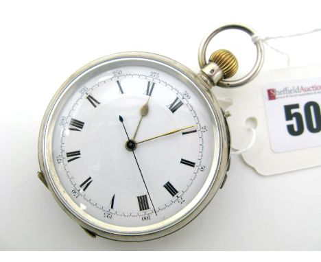 A Hallmarked Silver Cased Openface Pocketwatch Stopwatch, the white dial with black Roman and Arabic numerals and centre seco