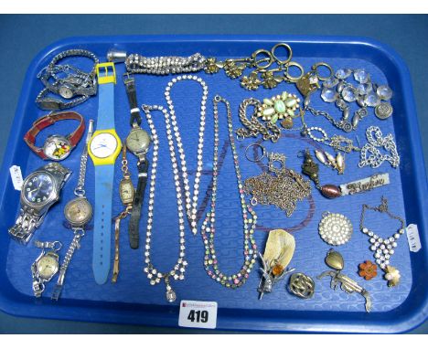 Ladies and Gent's Wristwatches, vintage costume jewellery, etc:- One Tray