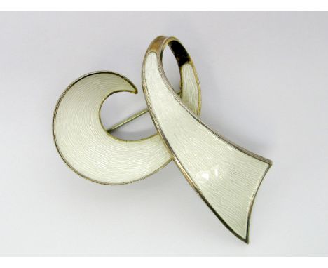 Ivar Holt; A Norwegian Enamel Brooch, of swirl design, highlighted in white, stamped "925S" "Sterling Norway".