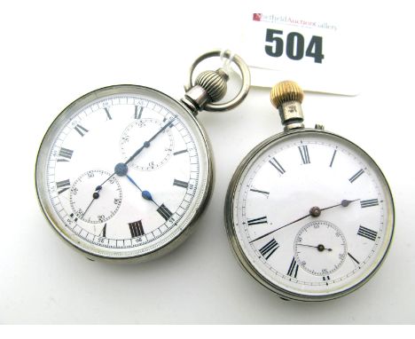 A Hallmarked Silver Cased Openface Pocketwatch Stopwatch, the white dial with black Arabic and Roman numerals, centre seconds