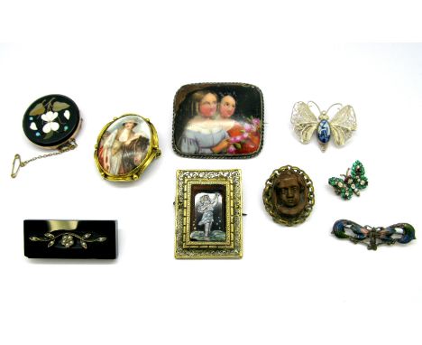 XIX Century and Later Brooches, including Ashford Marble type, porcelain panels, Art Nouveau enamel, etc.