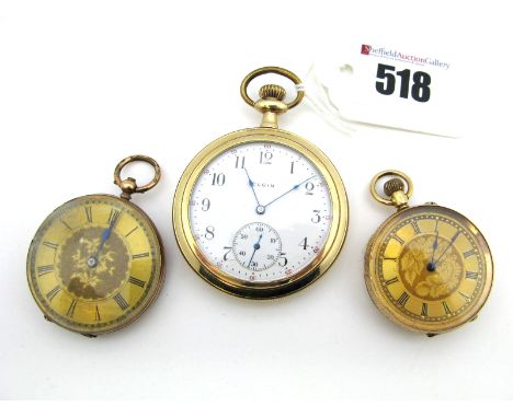 A XIX Century Ladies Fob Watch, the foliate engraved dial with black Roman numerals, within engraved case, stamped "9k"; Toge