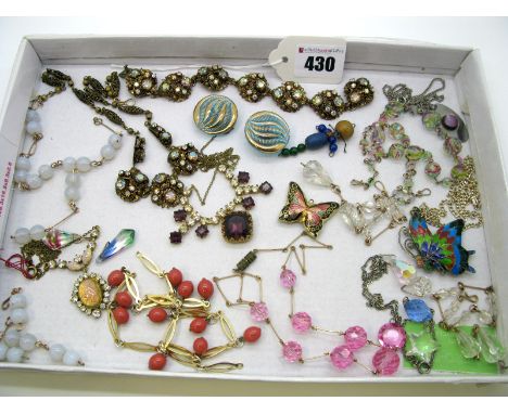 Vintage Costume Necklaces, matching necklace and bracelet, butterflies, etc.