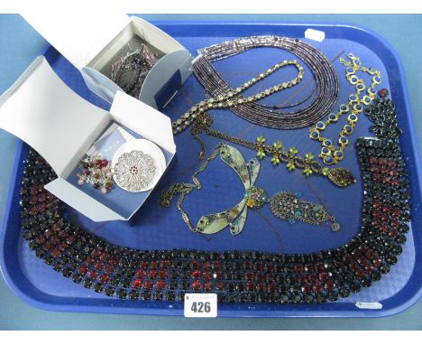 Costume Jewellery, including Art Nouveau style enamel necklace, belt, etc:- One Tray