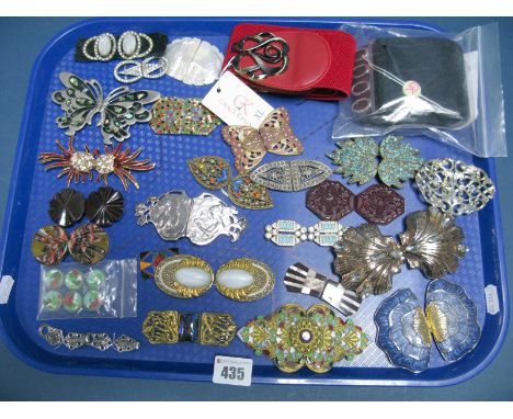 A Collection of Assorted Vintage and Later Ladies Waist Buckles, including enamel, Art Nouveau style, openwork, etc:-  One Tr