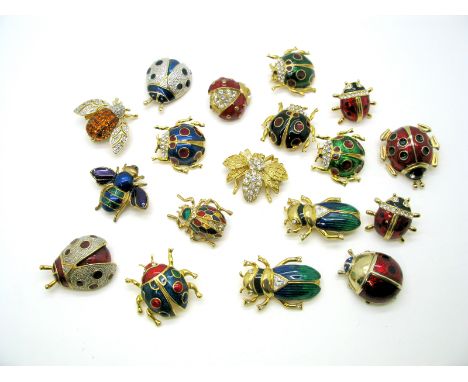 A Collection of Modern Enamel Insect Brooches, including ladybirds:- One Tray