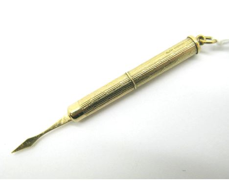 A 9ct Gold Tooth Pick, engine turned.