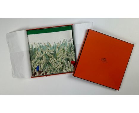 AN HERMES SILK SCARF WITH WHEATSHEAF' DESIGN IN ORIGINAL BOX, apparently unused 