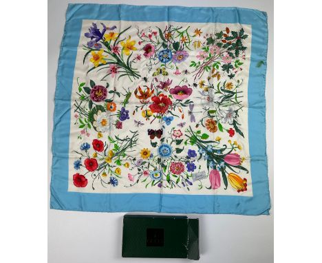 A LARGE GUCCI SILK SCARF IN ORIGINAL BOX,With marks 