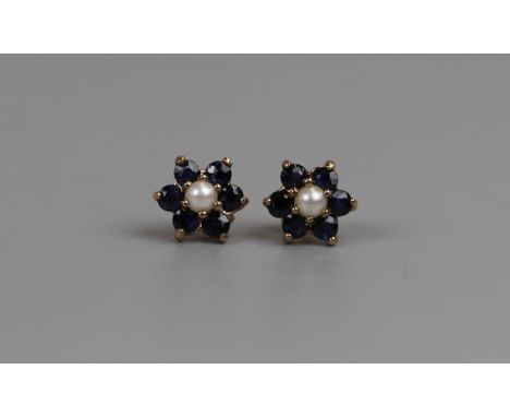 Gold sapphire &amp; pearl earrings
