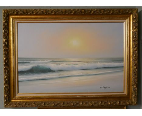 Oil - Seascape in ornate gilt frame