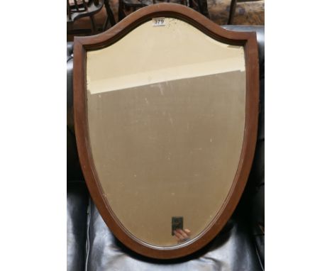 Antique inlaid bevelled glass shield mirror