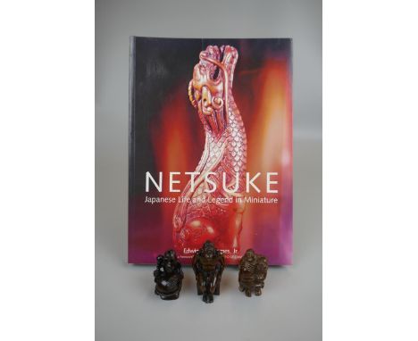3 wooden Netsukes &amp; Netsuke collectors book