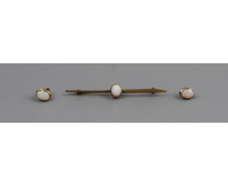 Gold opal set bar brooch &amp; earrings