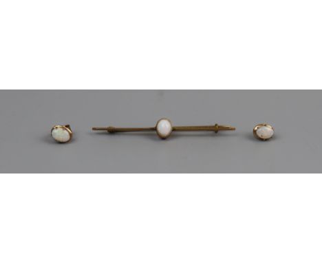 Gold opal set bar brooch &amp; earrings