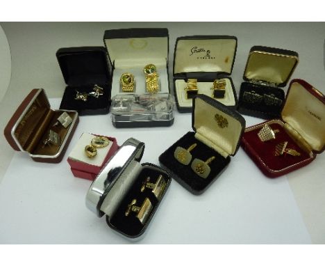 Ten pairs of cufflinks, boxed