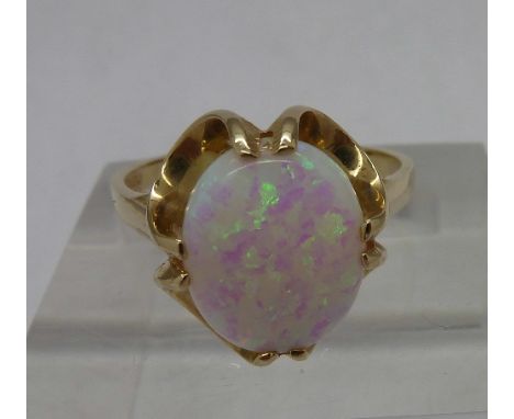 A 9ct gold and synthetic opal ring, weight 3.1g, size Q