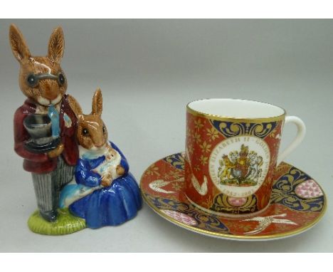 A Royal Doulton Bunnykins figure, Family Photograph, DB1 and a Royal Worcester cup and saucer