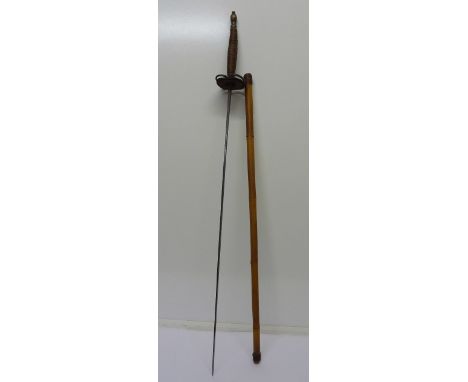 A 19th Century fencing sword stick with bamboo scabbard