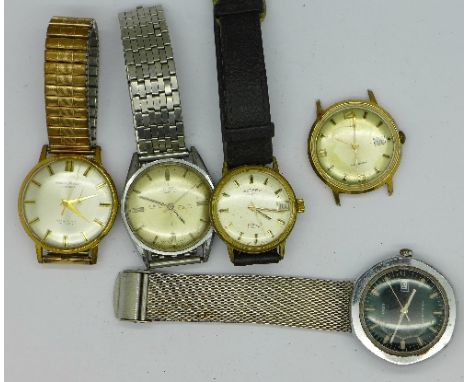 Five gentlemen's wristwatches; two Timex, a Citizen Homer, lacking button and two Rotary