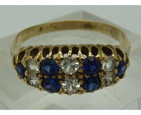 A Victorian 9ct gold, blue sapphire and white sapphire ring, weight 3g, size R